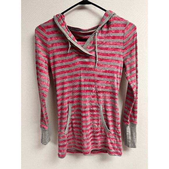Calvin Klein Womens Performance  Quick Dry Hoodie Gray Red Stripes Medium - Picture 1 of 3